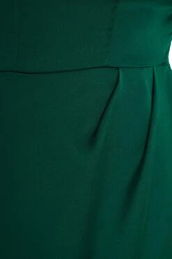 Curve Bottle Green Satin Ruched Midi Dress -Glamourista 00100036345 ZS