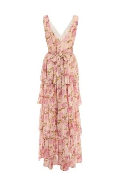 Cream Chiffon Floral Tiered Maxi Dress -Glamourista 00100036346 ZB