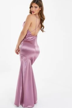 Pink Satin Cross Back Maxi Dress 8 Pink Satin Cross Back Maxi Dress -Glamourista 00100036347 XB