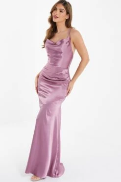 Pink Satin Cross Back Maxi Dress 9 Pink Satin Cross Back Maxi Dress -Glamourista 00100036347 XS