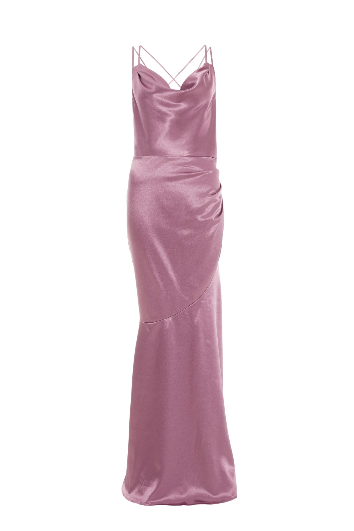 Pink Satin Cross Back Maxi Dress 1 Pink Satin Cross Back Maxi Dress