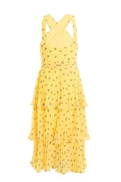 Yellow Chiffon Floral Tiered Midi Dress -Glamourista 00100036348 ZB