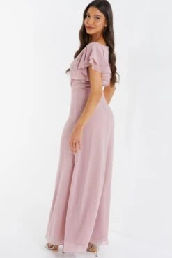 Pink Chiffon Frill Sleeve Maxi Dress -Glamourista 00100036349 XB