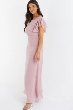 Pink Chiffon Frill Sleeve Maxi Dress -Glamourista 00100036349 XS