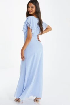 Light Blue Chiffon Frill Sleeve Maxi Dress -Glamourista 00100036350 XB