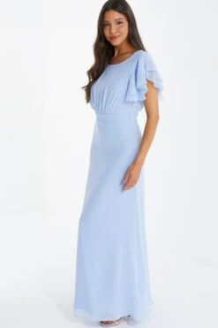 Light Blue Chiffon Frill Sleeve Maxi Dress -Glamourista 00100036350 XS