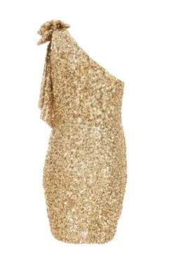 Gold Sequin Bow Bodycon Mini Dress 10 Gold Sequin Bow Bodycon Mini Dress -Glamourista 00100036354 ZB