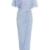 Light Blue Sequin Batwing Maxi Dress