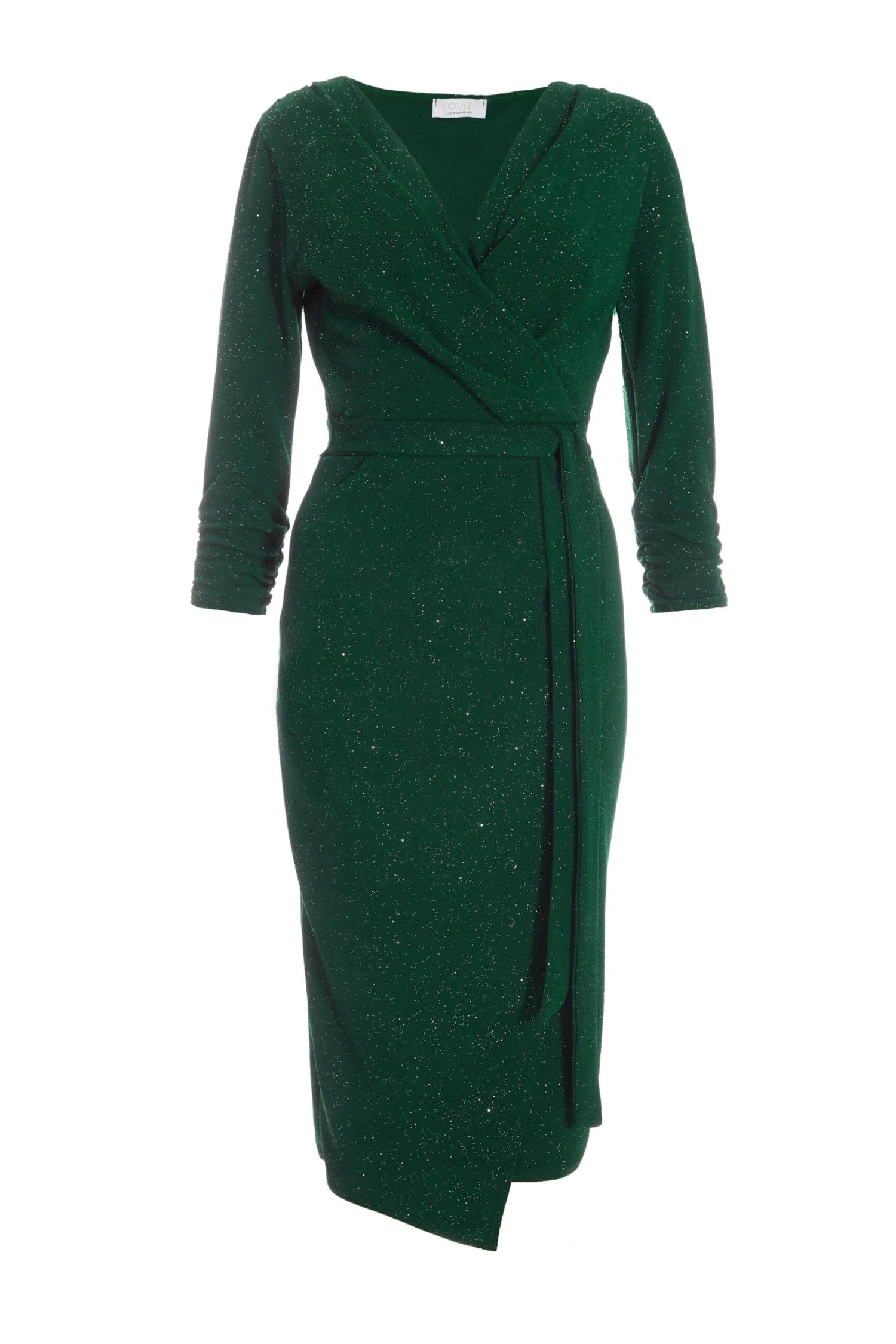 Bottle Green Glitter Wrap Tie Midi Dress 1 Bottle Green Glitter Wrap Tie Midi Dress