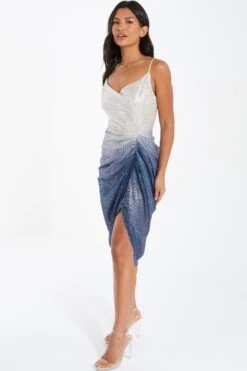 Silver Ombre Sequin Ruched Midi Dress -Glamourista 00100036416 XS