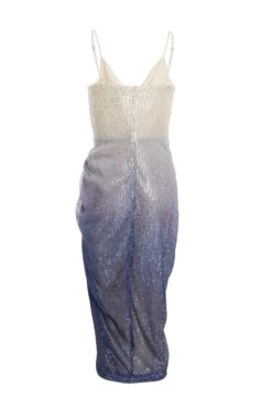 Silver Ombre Sequin Ruched Midi Dress -Glamourista 00100036416 ZB