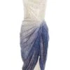 Silver Ombre Sequin Ruched Midi Dress