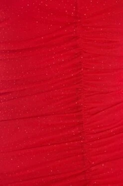 Red Glitter Ruched Bodycon Mini Dress -Glamourista 00100036422 ZS