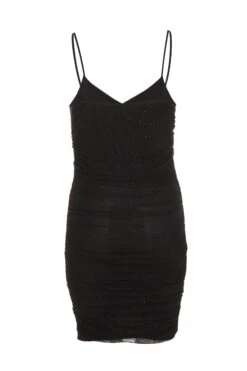Black Glitter Ruched Bodycon Mini Dress 10 Black Glitter Ruched Bodycon Mini Dress -Glamourista 00100036424 ZB