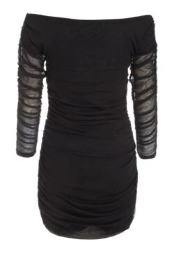 Black Bardot Glitter Ruched Bodycon Mini Dress -Glamourista 00100036425 ZB