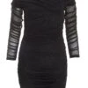 Black Bardot Glitter Ruched Bodycon Mini Dress