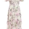 Petite White Chiffon Floral Bardot Midi Dress