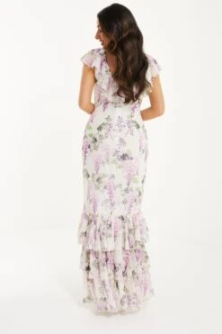 Petite White Chiffon Floral Frill Maxi Dress 8 Petite White Chiffon Floral Frill Maxi Dress -Glamourista 00100036431 XB