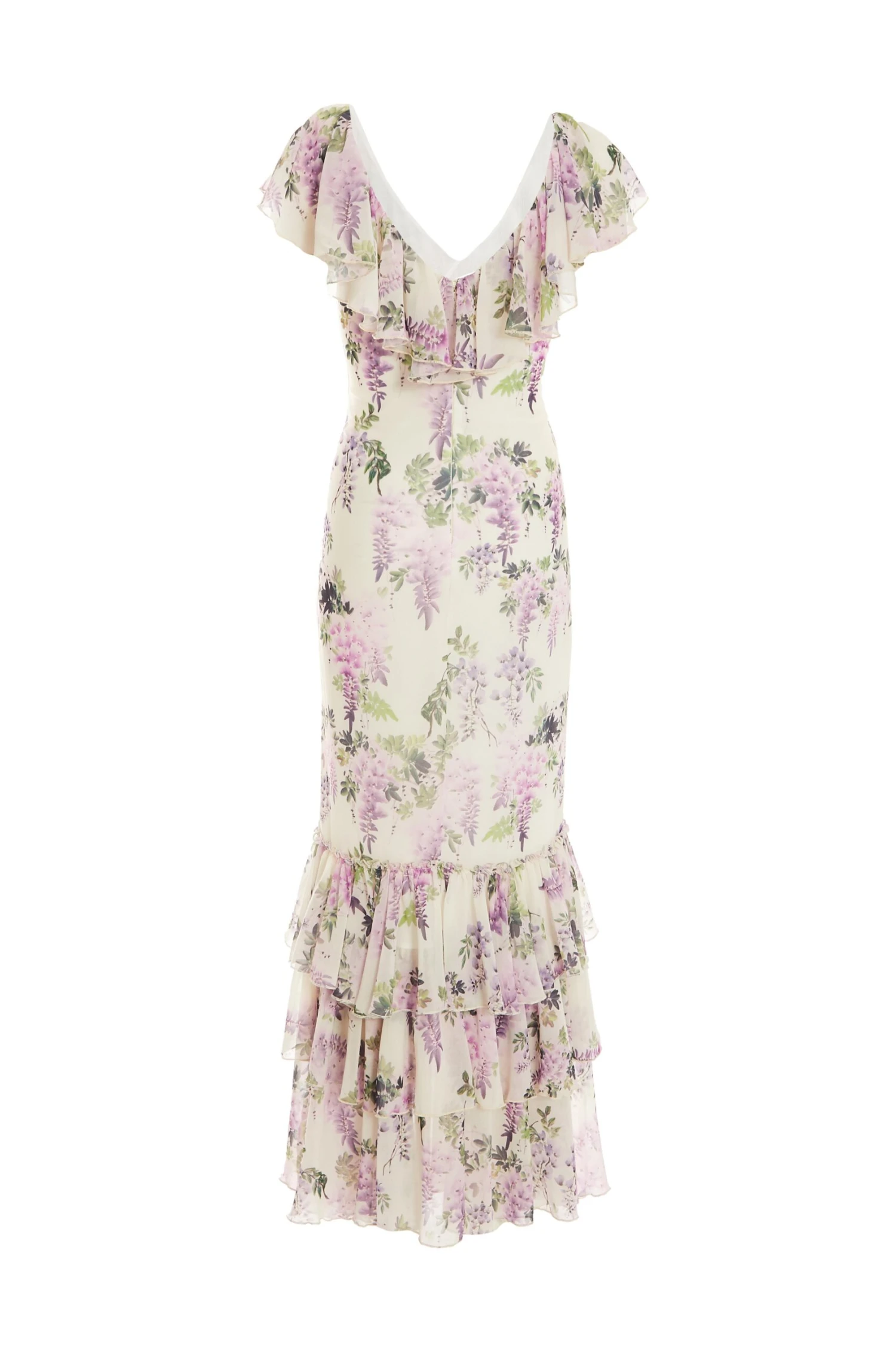 Petite White Chiffon Floral Frill Maxi Dress 5 Petite White Chiffon Floral Frill Maxi Dress - Image 5