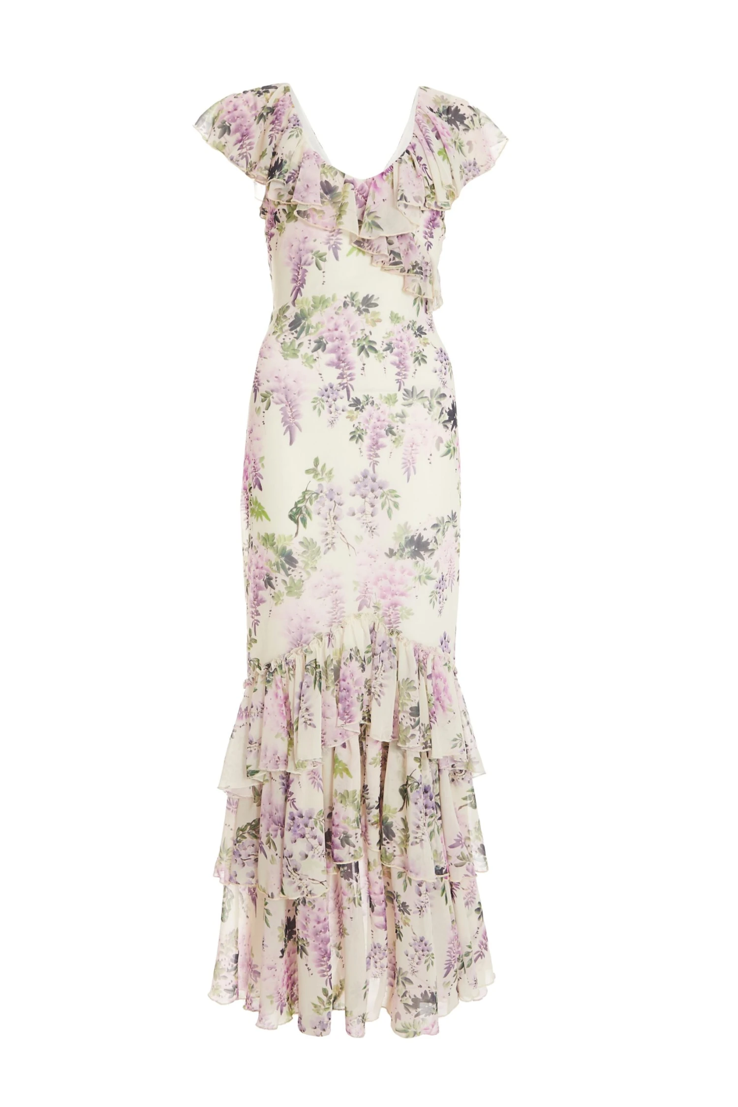 Petite White Chiffon Floral Frill Maxi Dress 1 Petite White Chiffon Floral Frill Maxi Dress