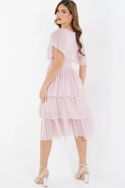 Pink Chiffon Tiered Midi Dress -Glamourista 00100036432 XB