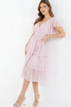 Pink Chiffon Tiered Midi Dress -Glamourista 00100036432 XS