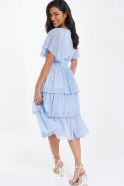 Blue Chiffon Tiered Midi Dress -Glamourista 00100036433 XB