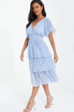 Blue Chiffon Tiered Midi Dress -Glamourista 00100036433 XS