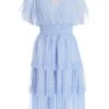 Blue Chiffon Tiered Midi Dress