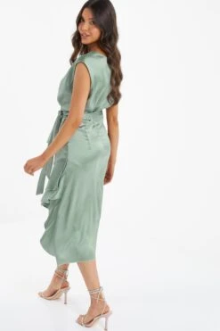 Sage Satin Tiered Midi Dress -Glamourista 00100036434 XB