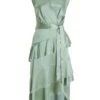 Sage Satin Tiered Midi Dress