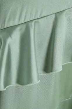 Sage Satin Tiered Midi Dress -Glamourista 00100036434 ZS