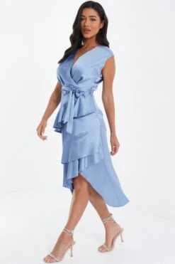 Light Blue Satin Tiered Midi Dress -Glamourista 00100036435 XS