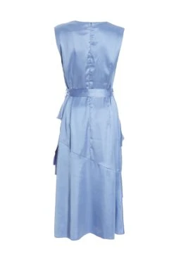 Light Blue Satin Tiered Midi Dress -Glamourista 00100036435 ZB