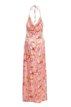 Coral Floral Satin Maxi Dress 10 Coral Floral Satin Maxi Dress -Glamourista 00100036436 ZB