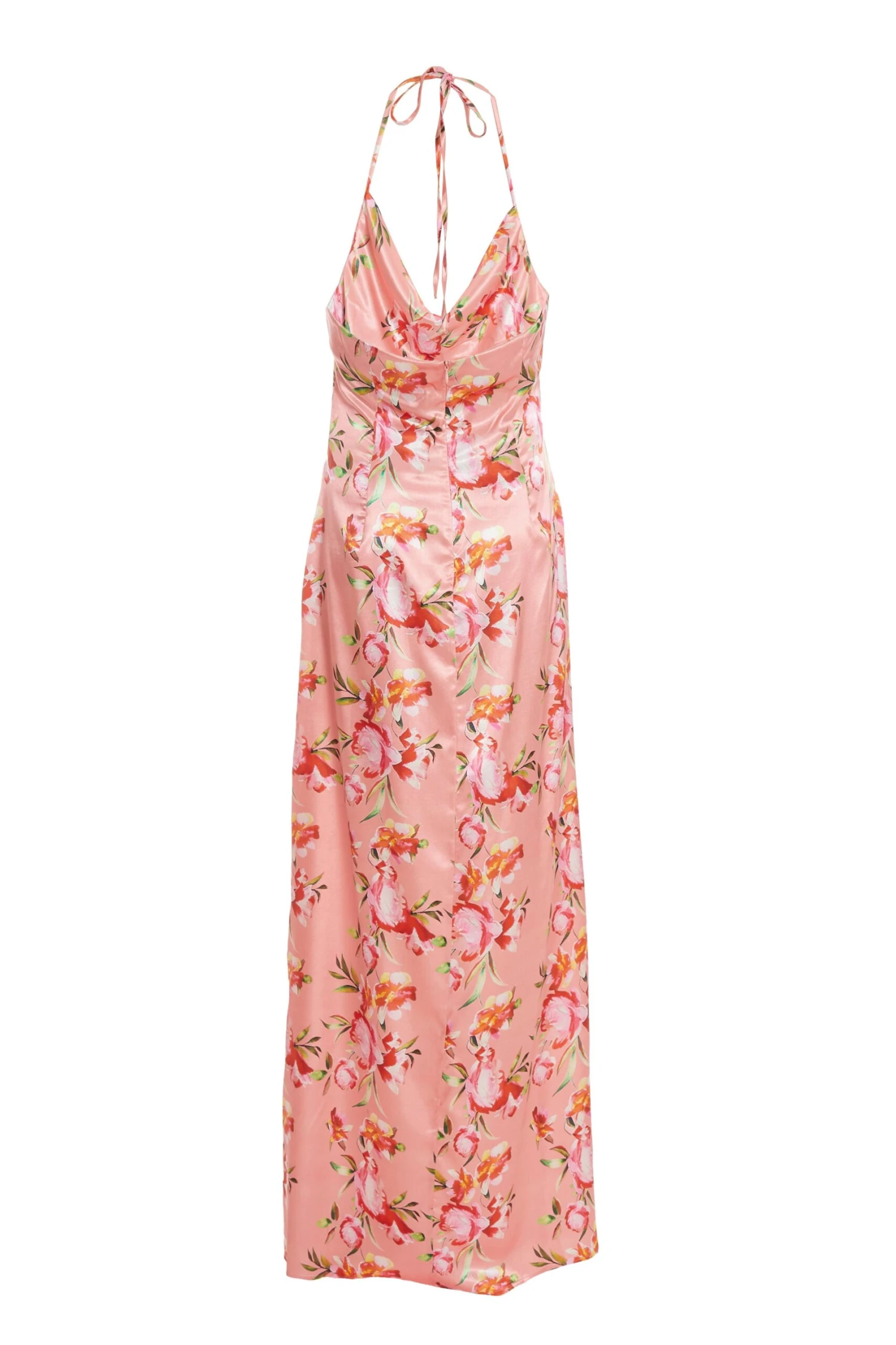 Coral Floral Satin Maxi Dress 5 Coral Floral Satin Maxi Dress - Image 5