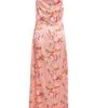 Coral Floral Satin Maxi Dress