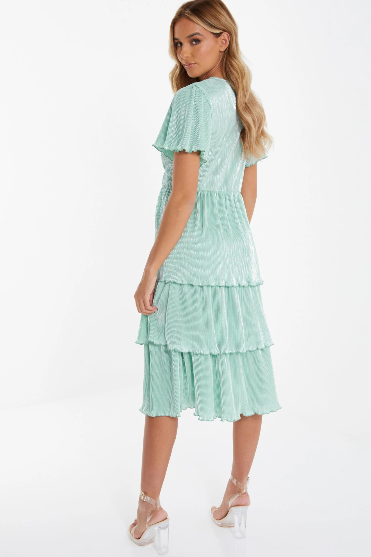 Mint Plisse Tiered Midi Dress 3 Mint Plisse Tiered Midi Dress - Image 3
