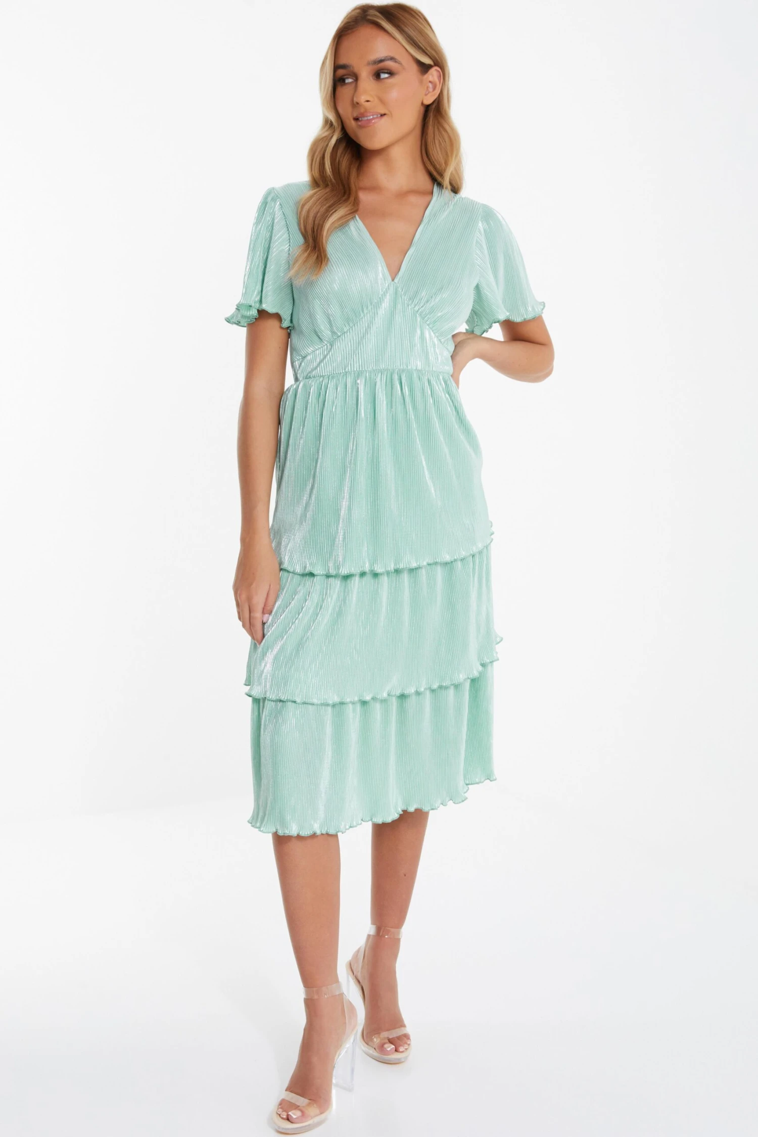 Mint Plisse Tiered Midi Dress 2 Mint Plisse Tiered Midi Dress - Image 2