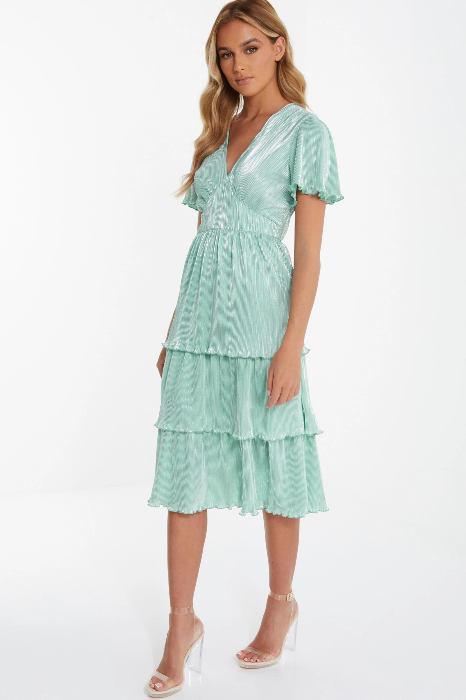 Mint Plisse Tiered Midi Dress 4 Mint Plisse Tiered Midi Dress - Image 4