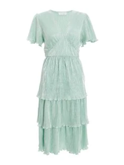 Mint Plisse Tiered Midi Dress