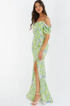Lime Satin Marble Print Maxi Dress 9 Lime Satin Marble Print Maxi Dress -Glamourista 00100036444 XS