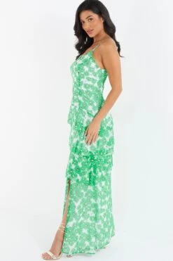 Green Chiffon Floral Tiered Maxi Dress -Glamourista 00100036460 XS
