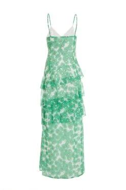 Green Chiffon Floral Tiered Maxi Dress -Glamourista 00100036460 ZB