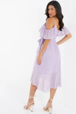Lilac Chiffon Foil Midi Dress -Glamourista 00100036461 XB