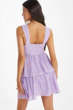 Lilac Chiffon Foil Tiered Mini Dress 8 Lilac Chiffon Foil Tiered Mini Dress -Glamourista 00100036462 XB