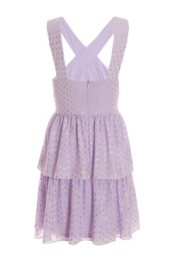 Lilac Chiffon Foil Tiered Mini Dress 10 Lilac Chiffon Foil Tiered Mini Dress -Glamourista 00100036462 ZB