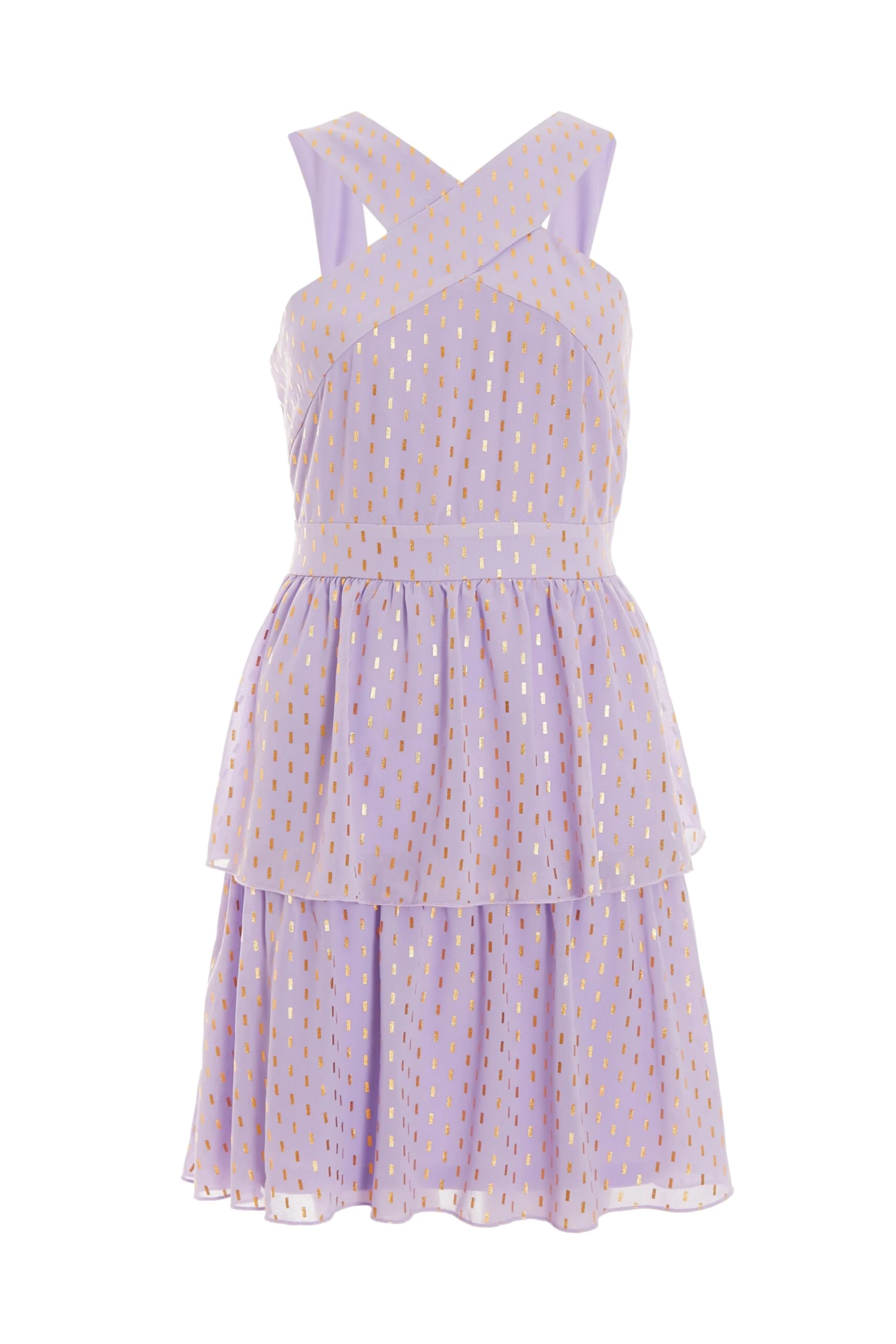 Lilac Chiffon Foil Tiered Mini Dress 1 Lilac Chiffon Foil Tiered Mini Dress