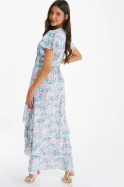 Pink Smudge Print Frill Maxi Dress 8 Pink Smudge Print Frill Maxi Dress -Glamourista 00100036463 XB
