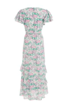 Pink Smudge Print Frill Maxi Dress 10 Pink Smudge Print Frill Maxi Dress -Glamourista 00100036463 ZB